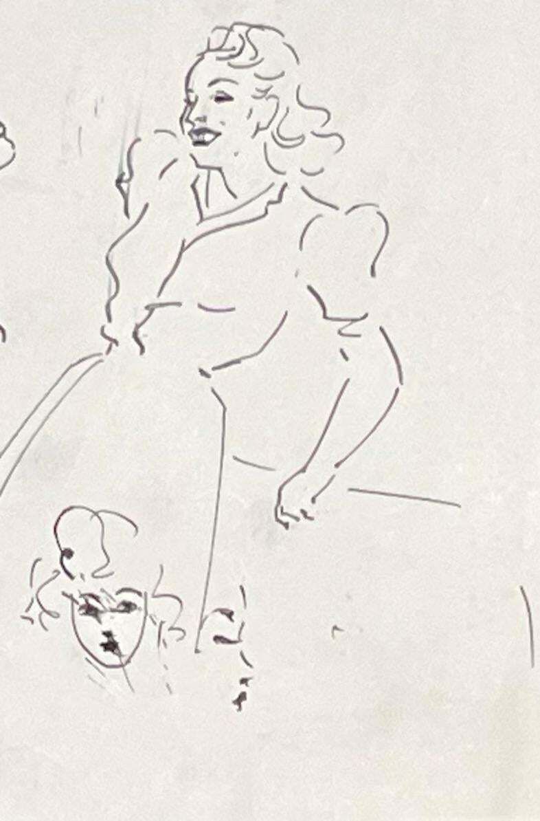 Josine Vignonmid Century French Elegant Ink Drawing Of Various Female Portrait Sketches1950's photo 790.0