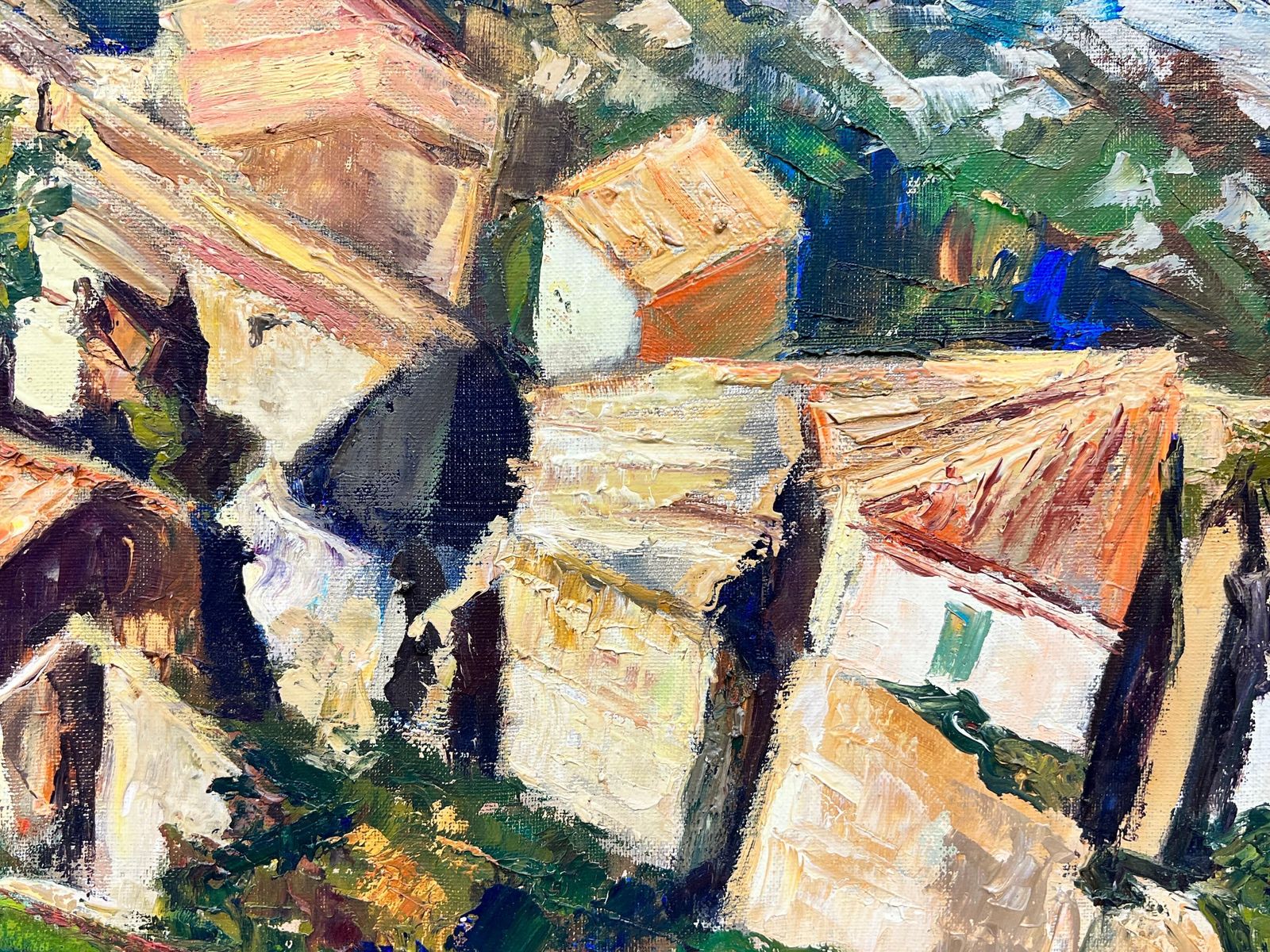 Josine Vignonhuge 1960s Post Impressionist Oil Catalan Spanish Mountain Range Hilltop Village1960's photo vinterior