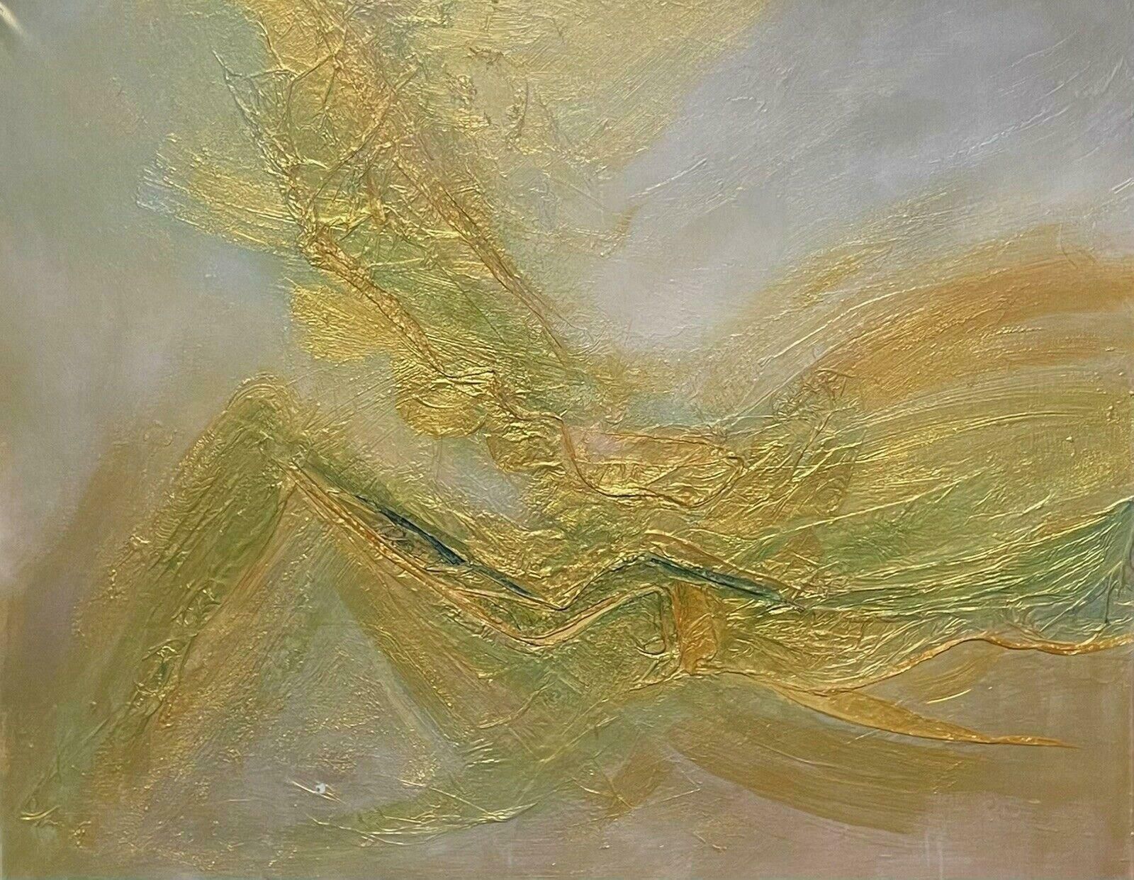 French Schoolfrench Contemporary Abstract Painting Gold Highlights Expressionist Composition
