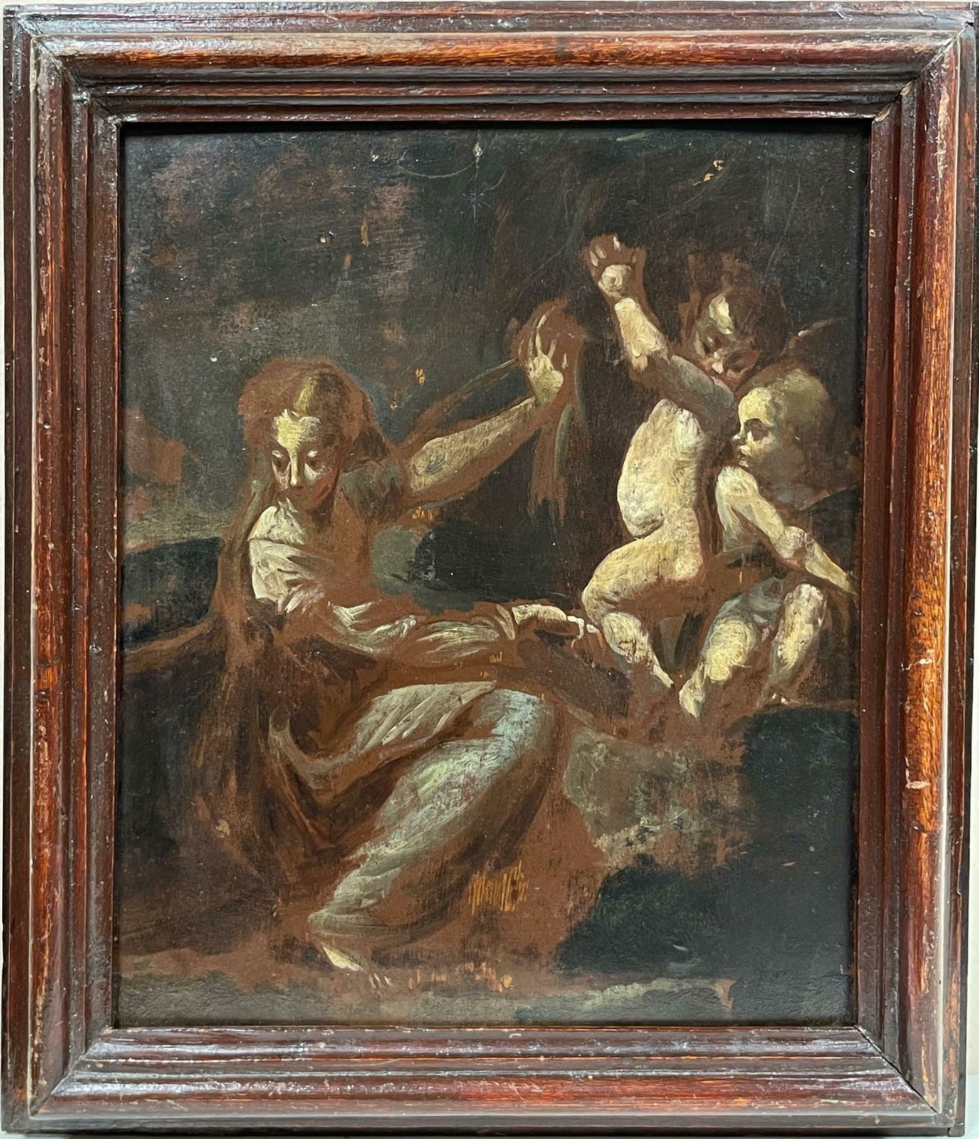 Italian 17th Centuryangelic Cherubs With Classical Figure In Wilderness Finely Painted Preparatory photo furniture