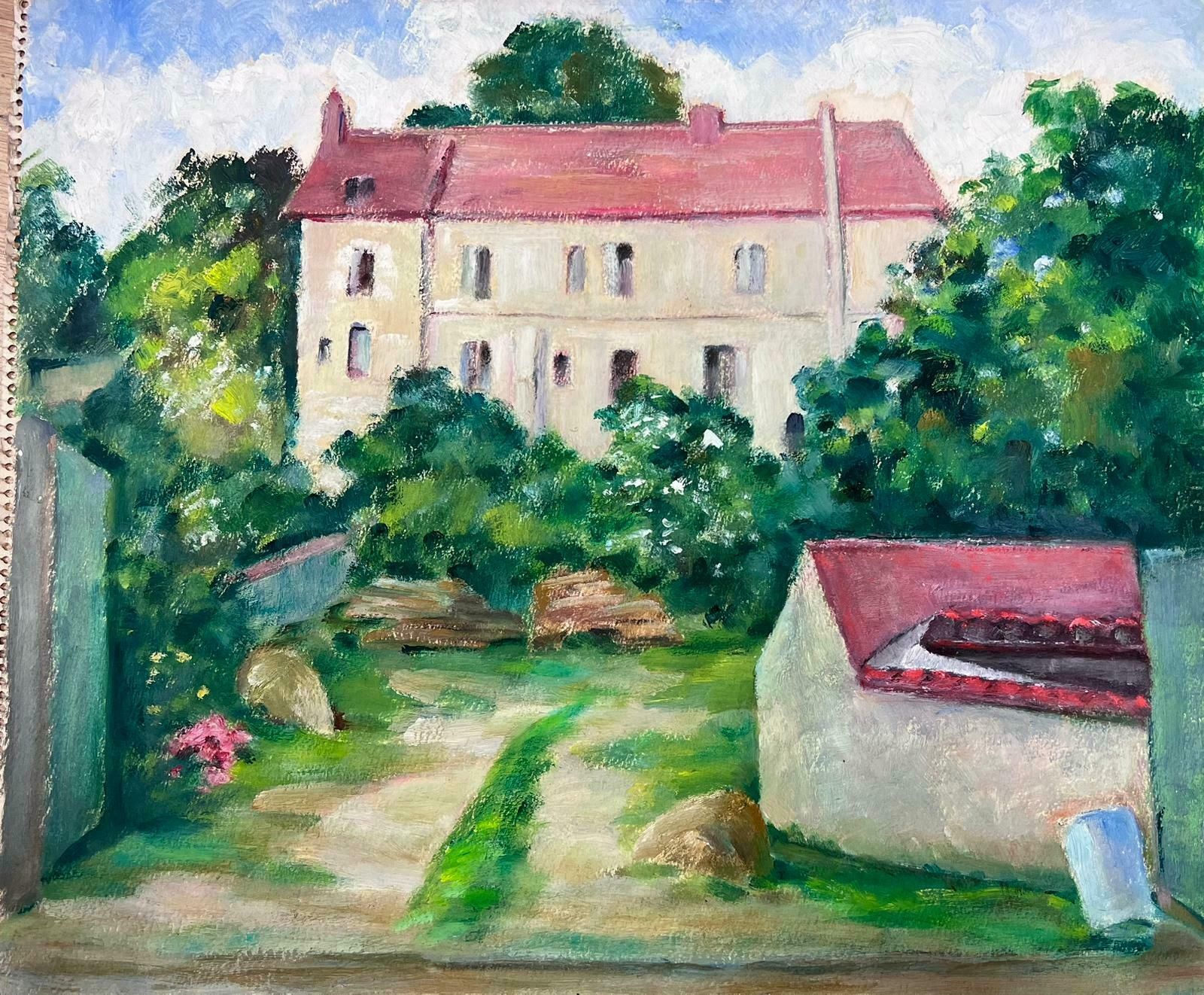 Louise Alixfrench Impressionist Red Roof Large House Courtyard1930's photo for sale
