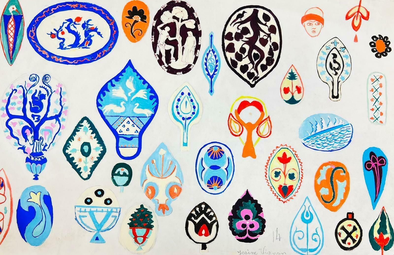 Josine Vignonmid Century French Illustration Sketches Of Colorful Jug Designs1960's
