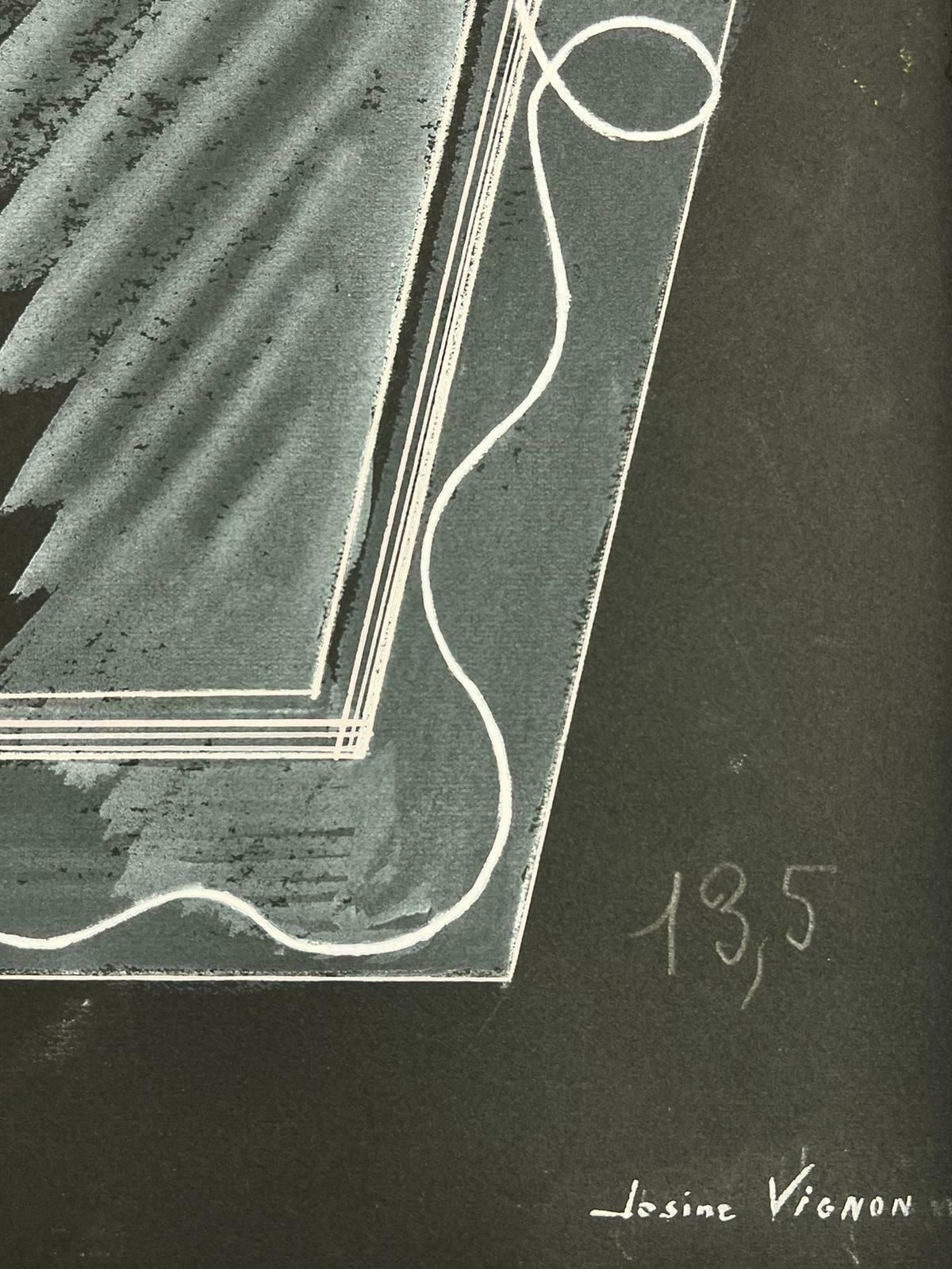 Josine Vignonmid Century French Illustration Sketche Of A Mirror On Black Paper1960's photo for sale