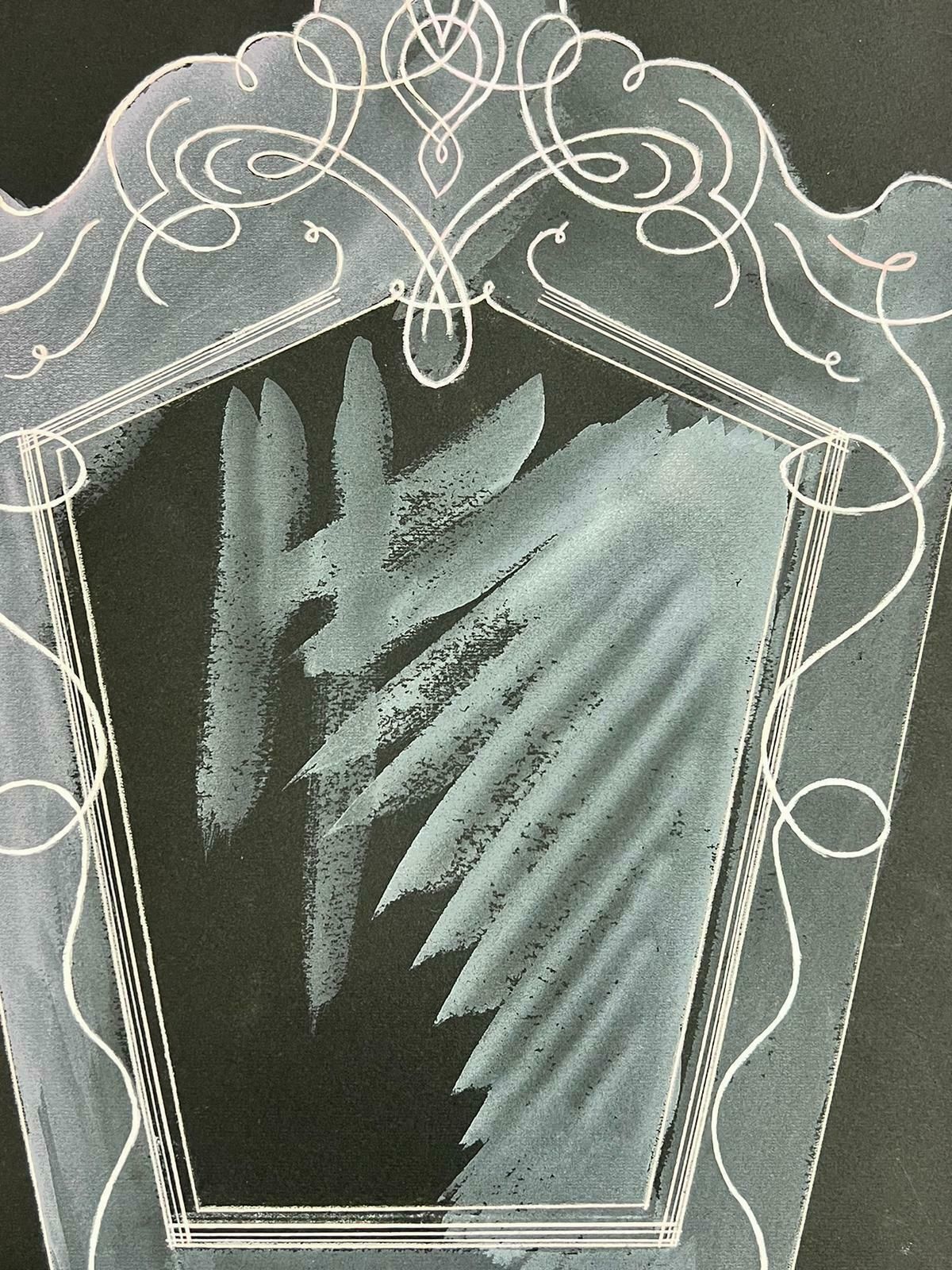 Josine Vignonmid Century French Illustration Sketche Of A Mirror On Black Paper1960's photo Art