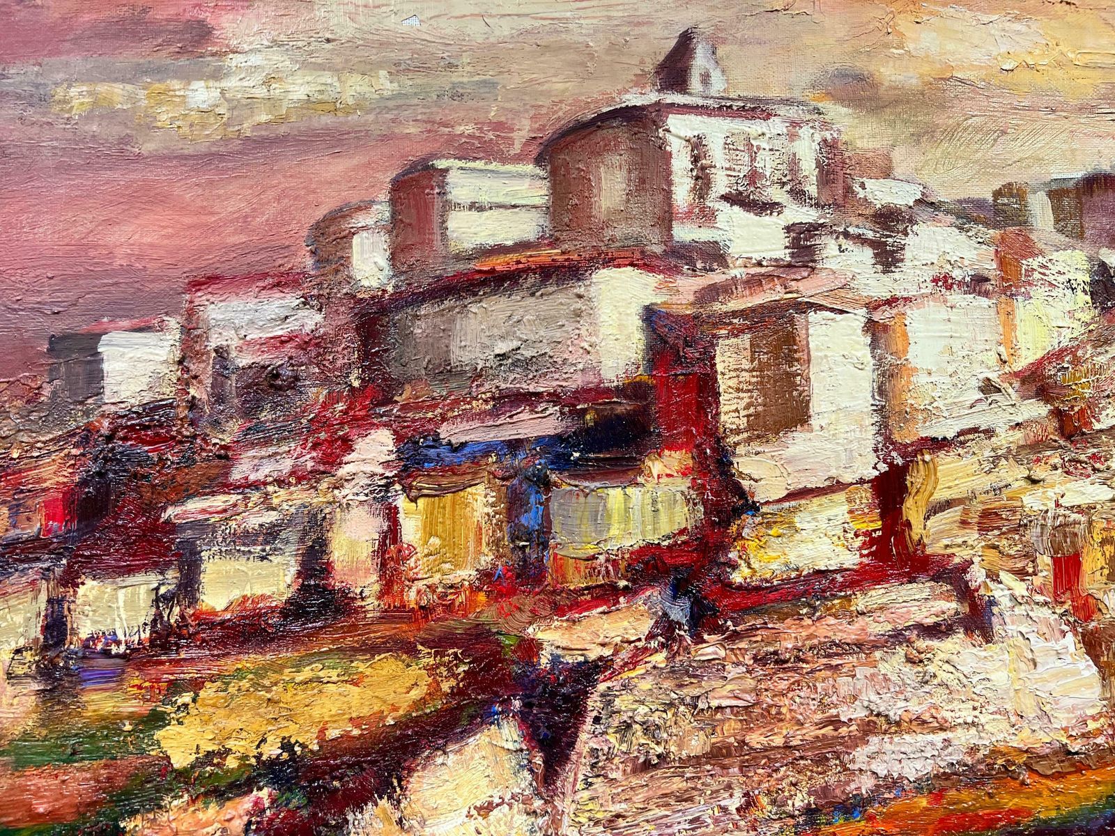 Josine Vignonhuge French Post Impressionist 1950's Oil Horse Riders Hill Top Spanish Village1950's photo for sale