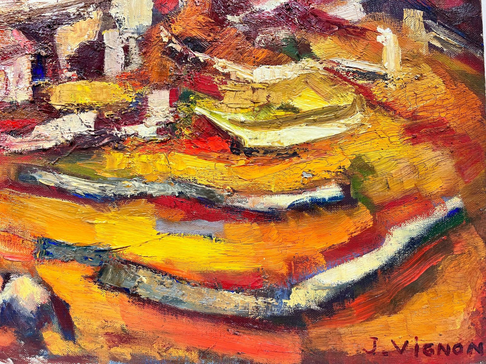 photo furniture Josine Vignonhuge French Post Impressionist 1950's Oil Horse Riders Hill Top Spanish Village1950's