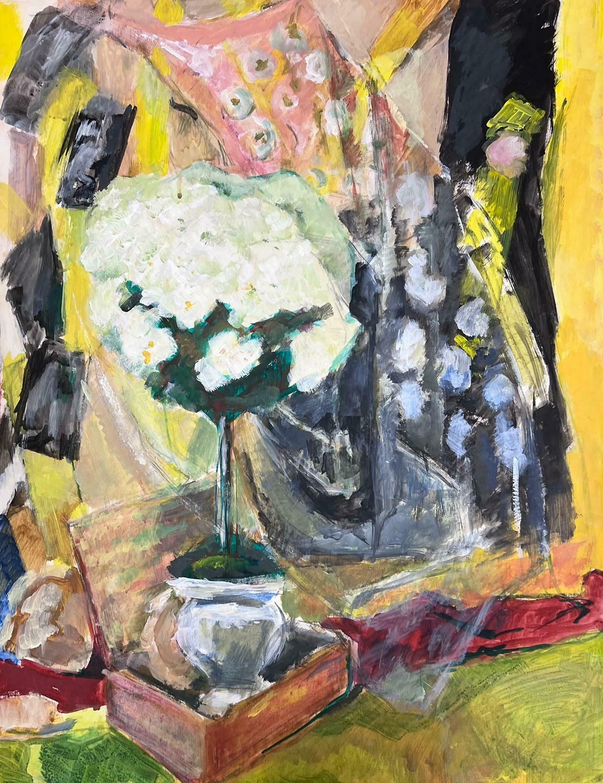 Guy Nicodfrench 20th Century Modernist Painting Tall White Plant In Vase Still Life