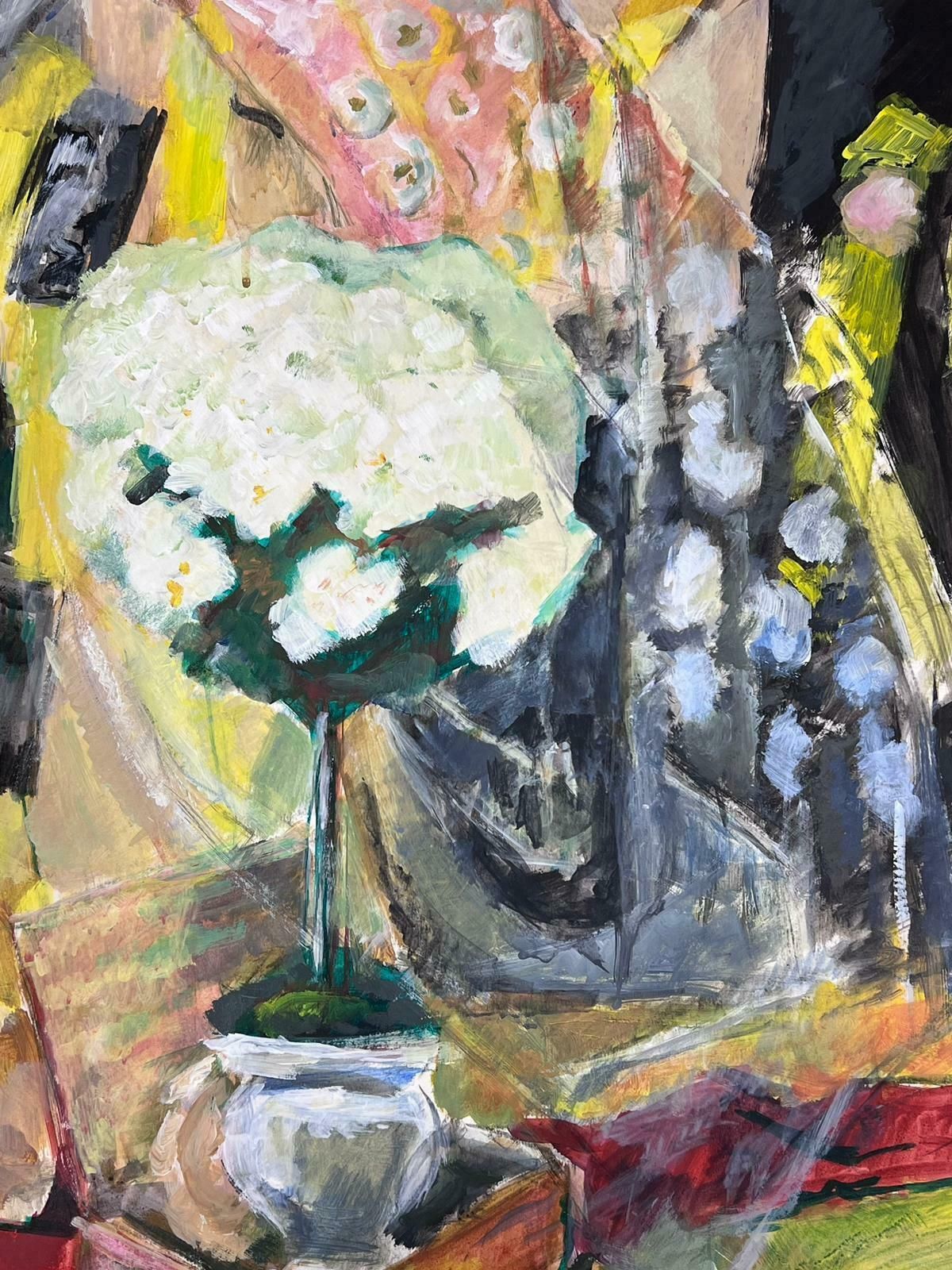 Guy Nicodfrench 20th Century Modernist Painting Tall White Plant In Vase Still Life photo furniture