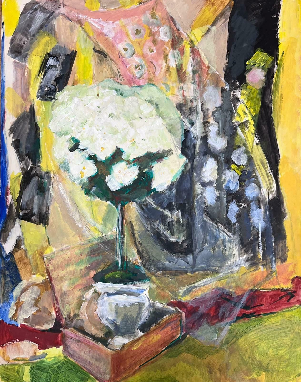 Guy Nicodfrench 20th Century Modernist Painting Tall White Plant In Vase Still Life photo for sale