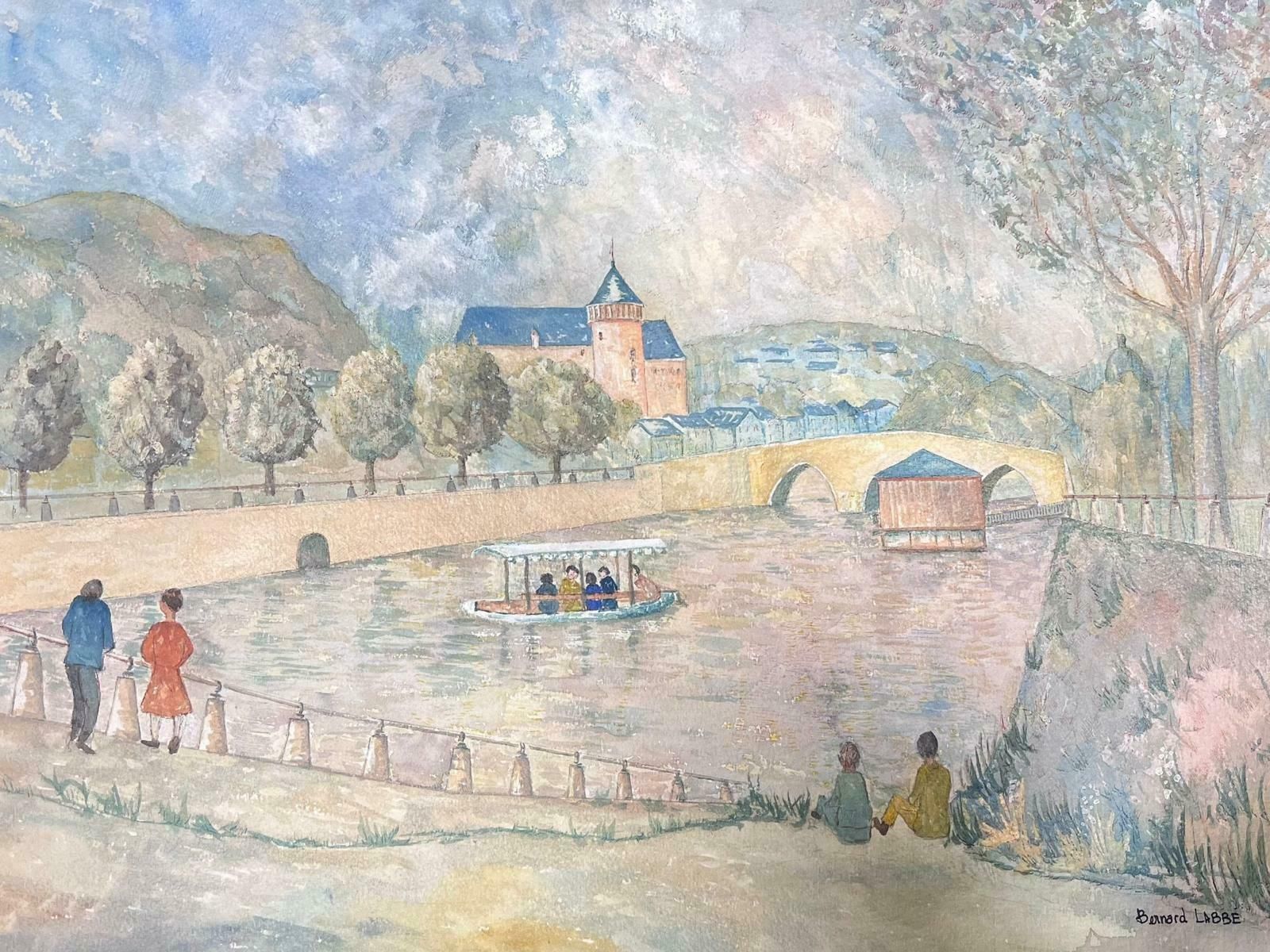 Bernard Labbe1950's Modernist Painting Figures Along The French River Bank1950's photo Art