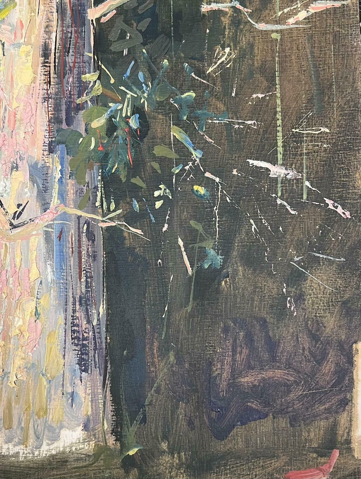 Bernard Labbe20th Century Modernist Painting Bare Tall Tree Over River Bank Landscape1950's photo Art