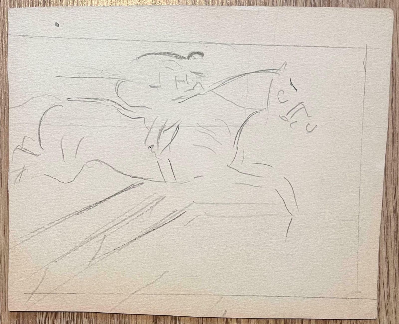 Robert Ladouminimalist Sketch Of A Horse And Rider Clearing A Jump 20th Century photo furniture