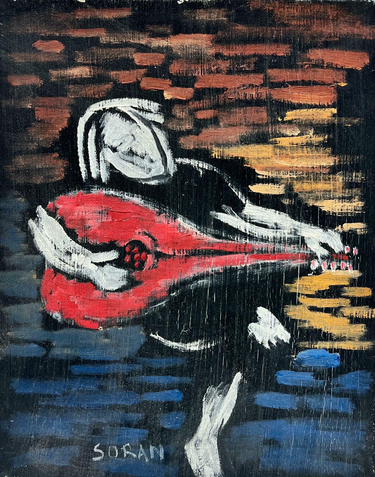 French School20th Century French Expressionist Signed Oil Figure Playing Guitar