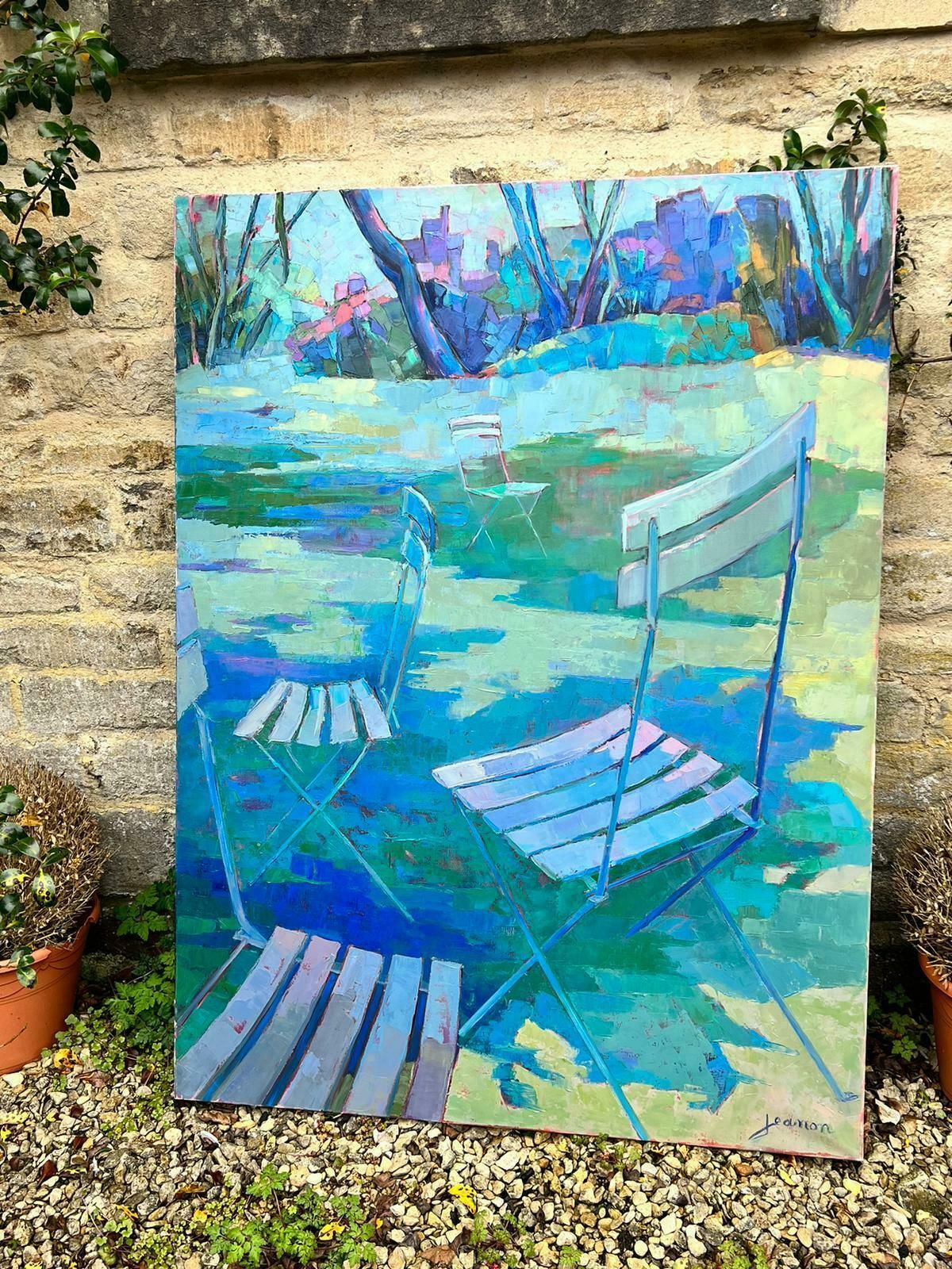 Jeanon Pitrehuge French Modernist Oil Sunny Garden Landscape With French Chairs photo furniture