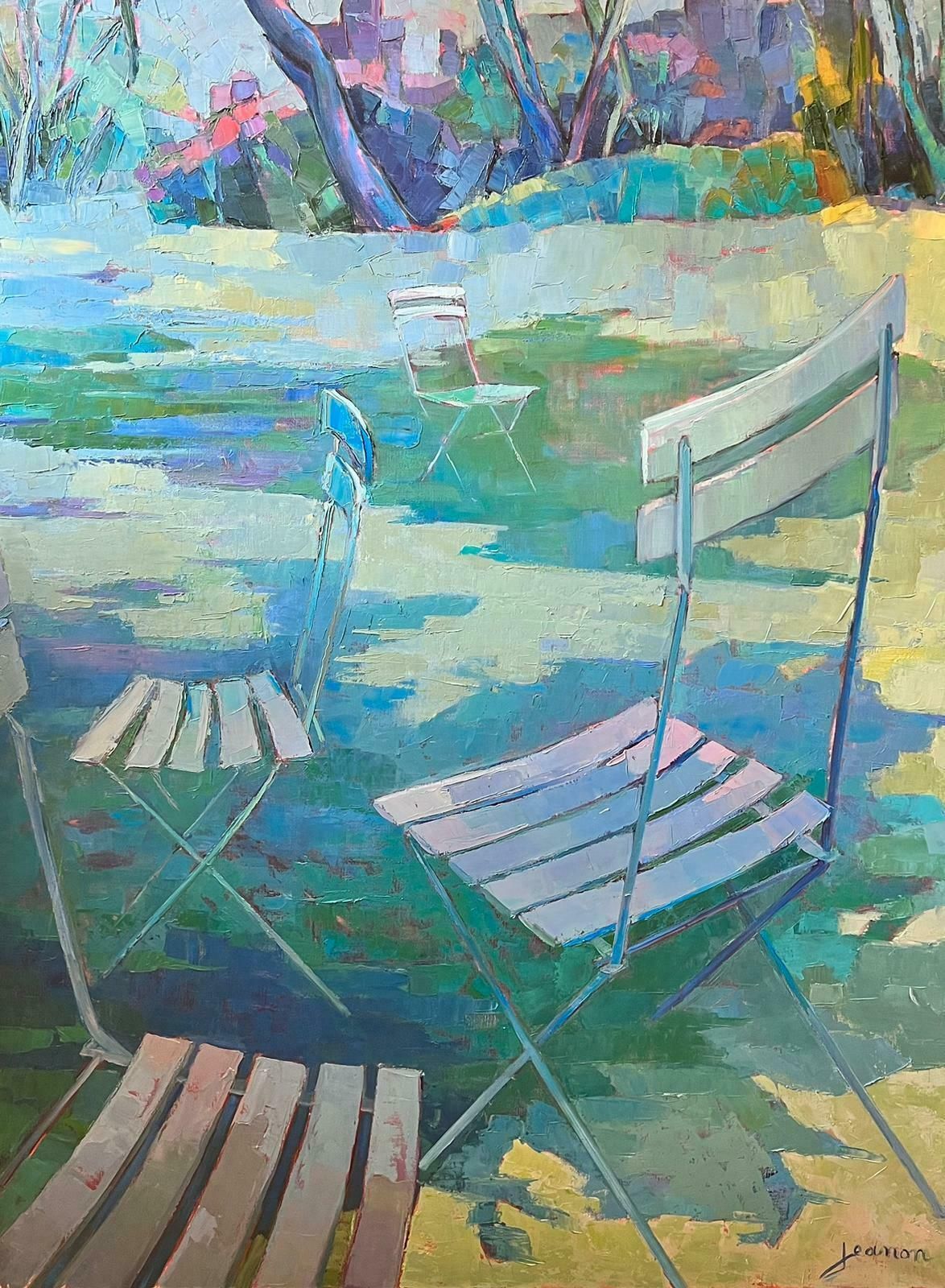 Jeanon Pitrehuge French Modernist Oil Sunny Garden Landscape With French Chairs photo buy