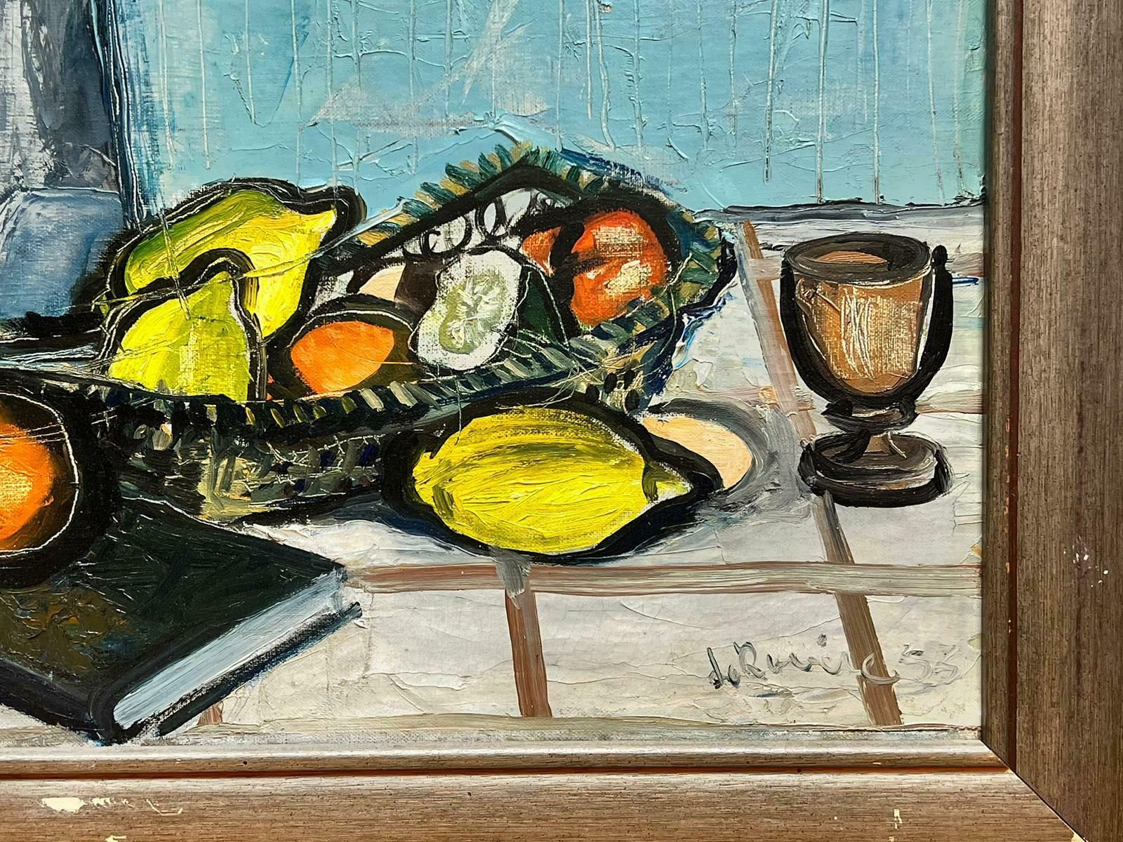 French School1950’s French Expressionist Signed Oil Still Life Lemons Oranges On Table photo Art