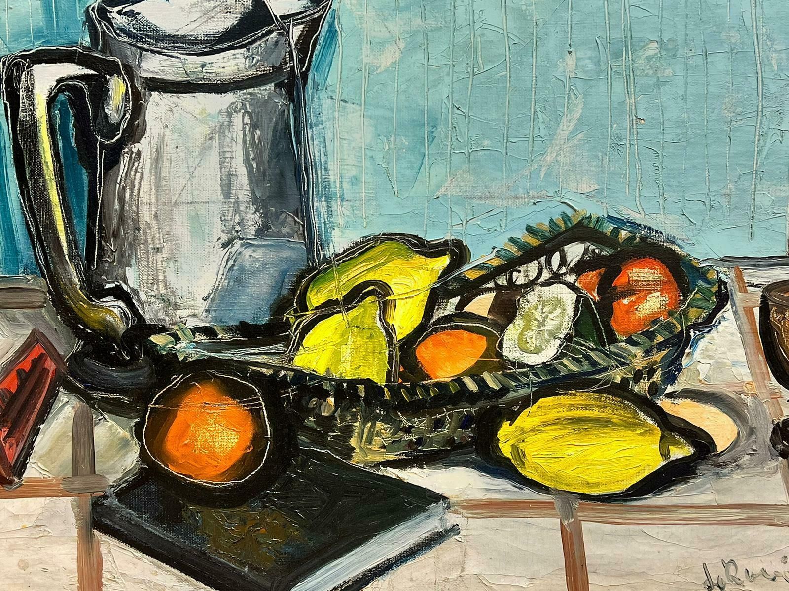 French School1950’s French Expressionist Signed Oil Still Life Lemons Oranges On Table photo 969.0