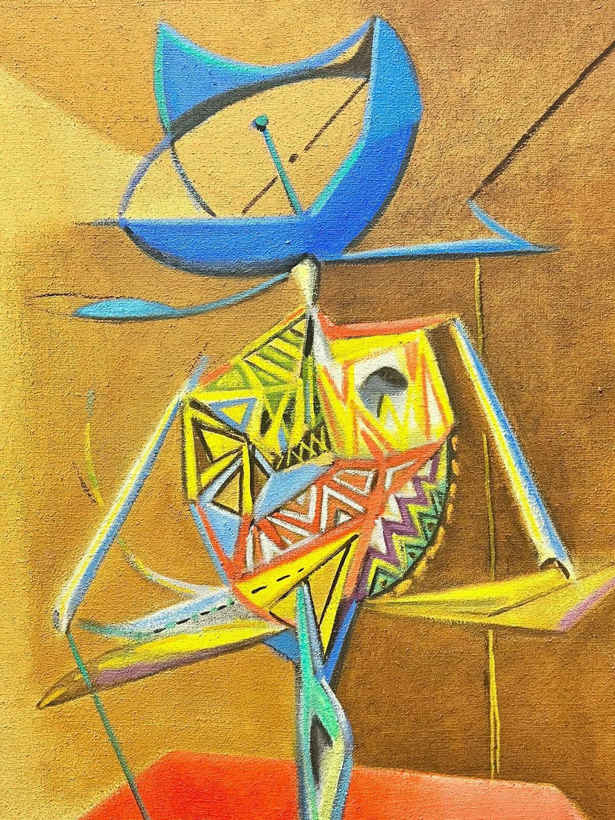T. Fabris1980’s French Surrealist Oil Painting Abstract Figurative Composition 1989 photo Art