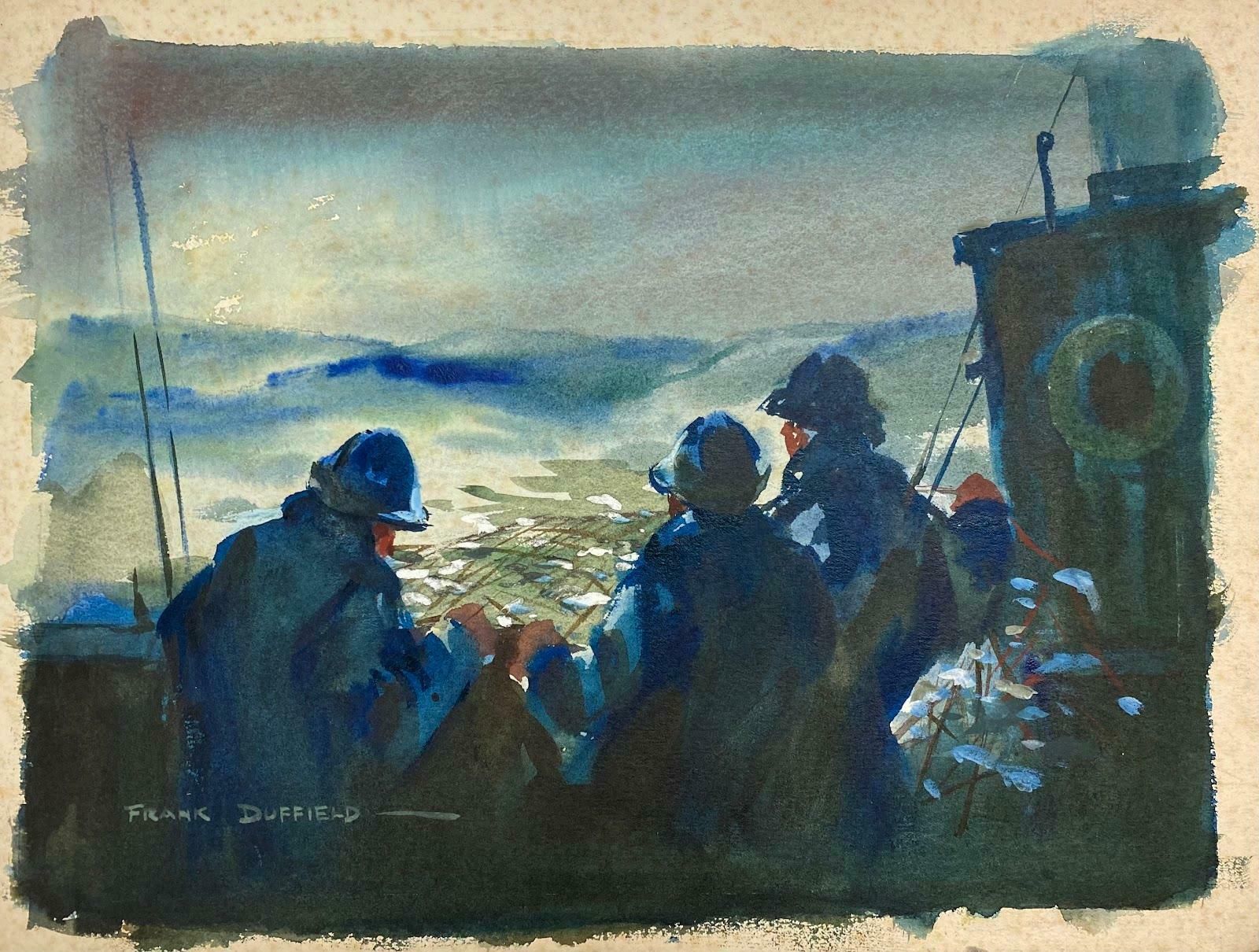 Frank Duffieldbritish Impressionist Painting Fishermen With Their Nets Out Mid 20th Century photo furniture