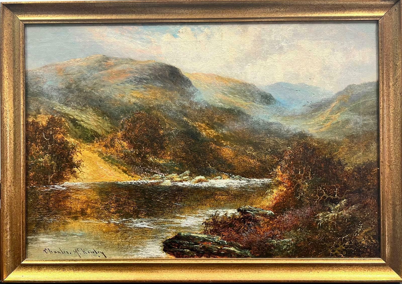 Charles M.C Kinleyantique Scottish Highlands Golden Landscape River Through The Glen Signed Oil photo furniture