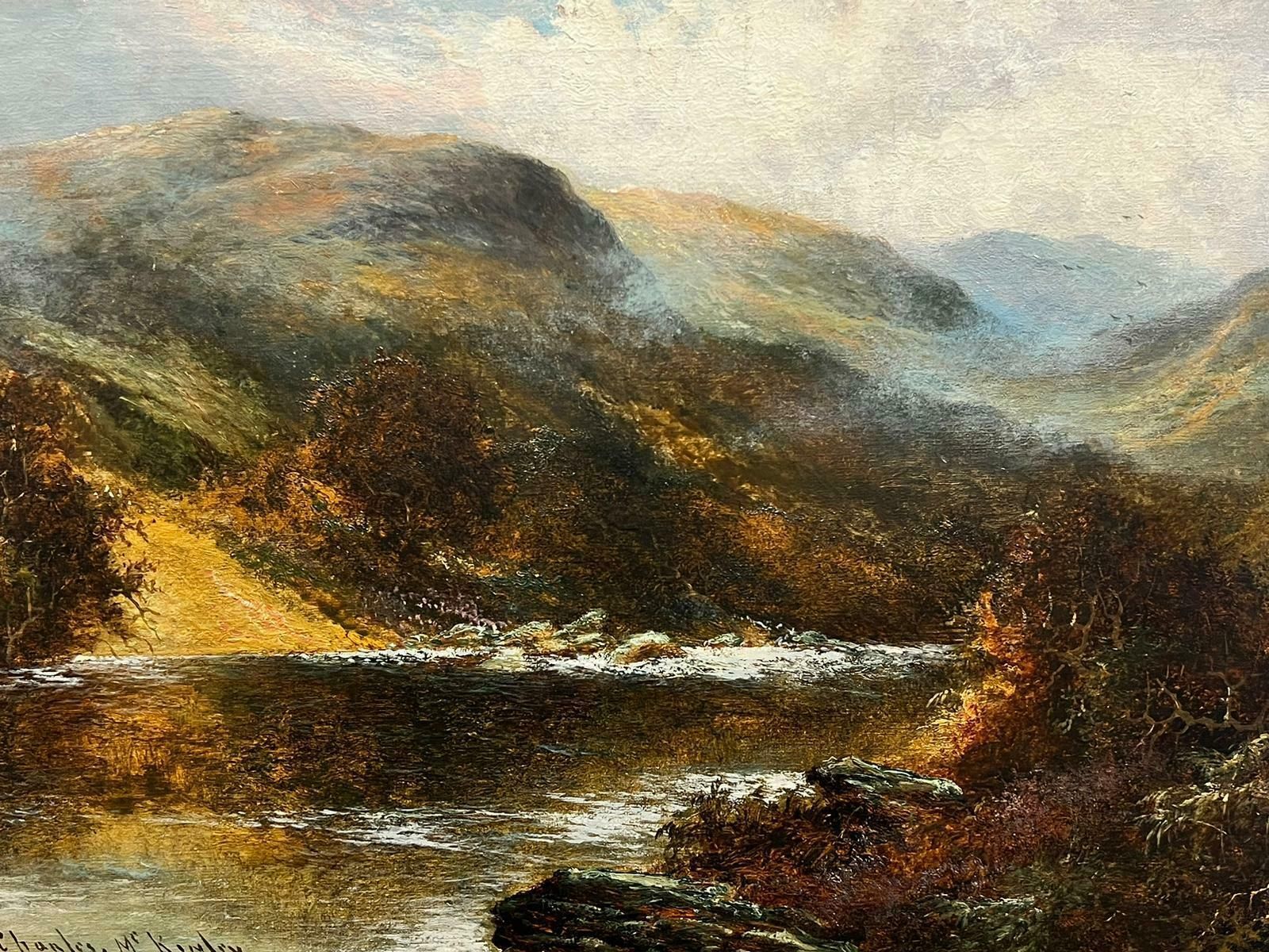 Charles M.C Kinleyantique Scottish Highlands Golden Landscape River Through The Glen Signed Oil photo 1321.0
