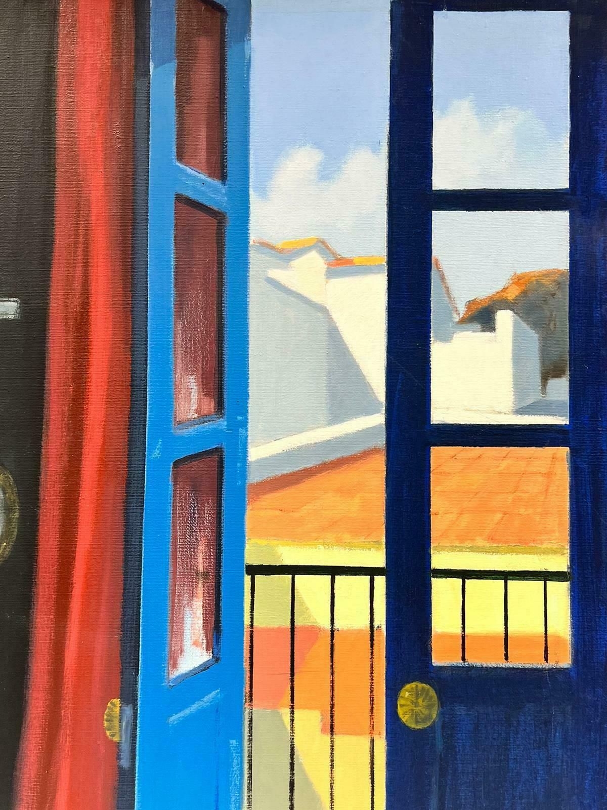 Stig Wernheden (1921–1997)swedish Modernist Oil Painting Open Window Patio Interior Room View Signed photo Art