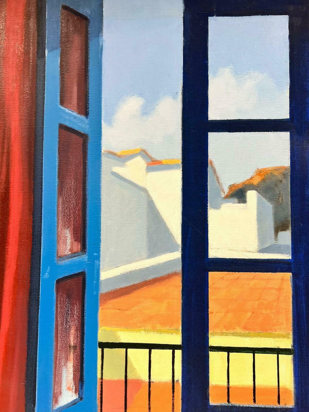 Stig Wernheden (1921–1997)swedish Modernist Oil Painting Open Window Patio Interior Room View Signed photo 969.0