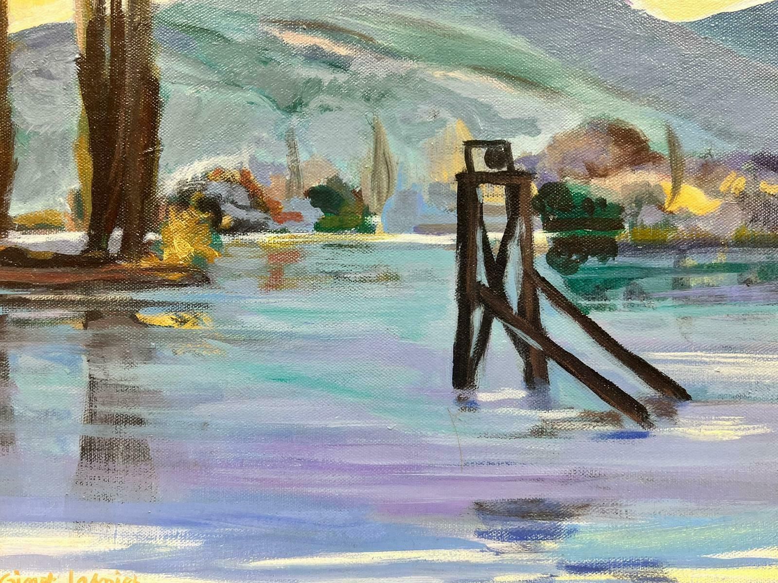 Huguette Ginet Lasnier Turquoise Blue Sea French Modernist Seascape Oil Painting C. 2000's photo Art