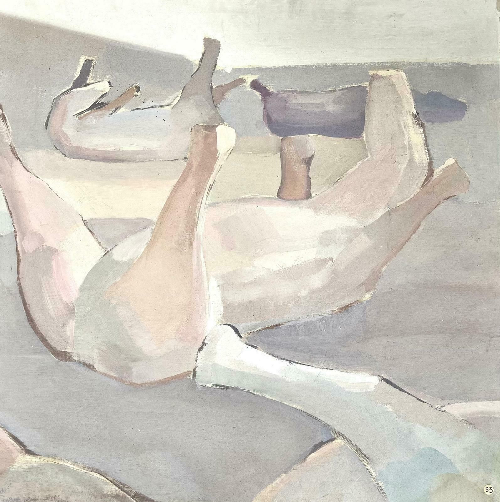 French Schoollarge 1970’s French Modernist Oil Painting Horses Laying On Backs In Field photo furniture