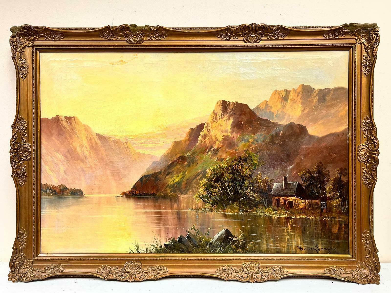Henry Coopersunset Scottish Highland Loch Scene With Cottage Antique Signed Oil
