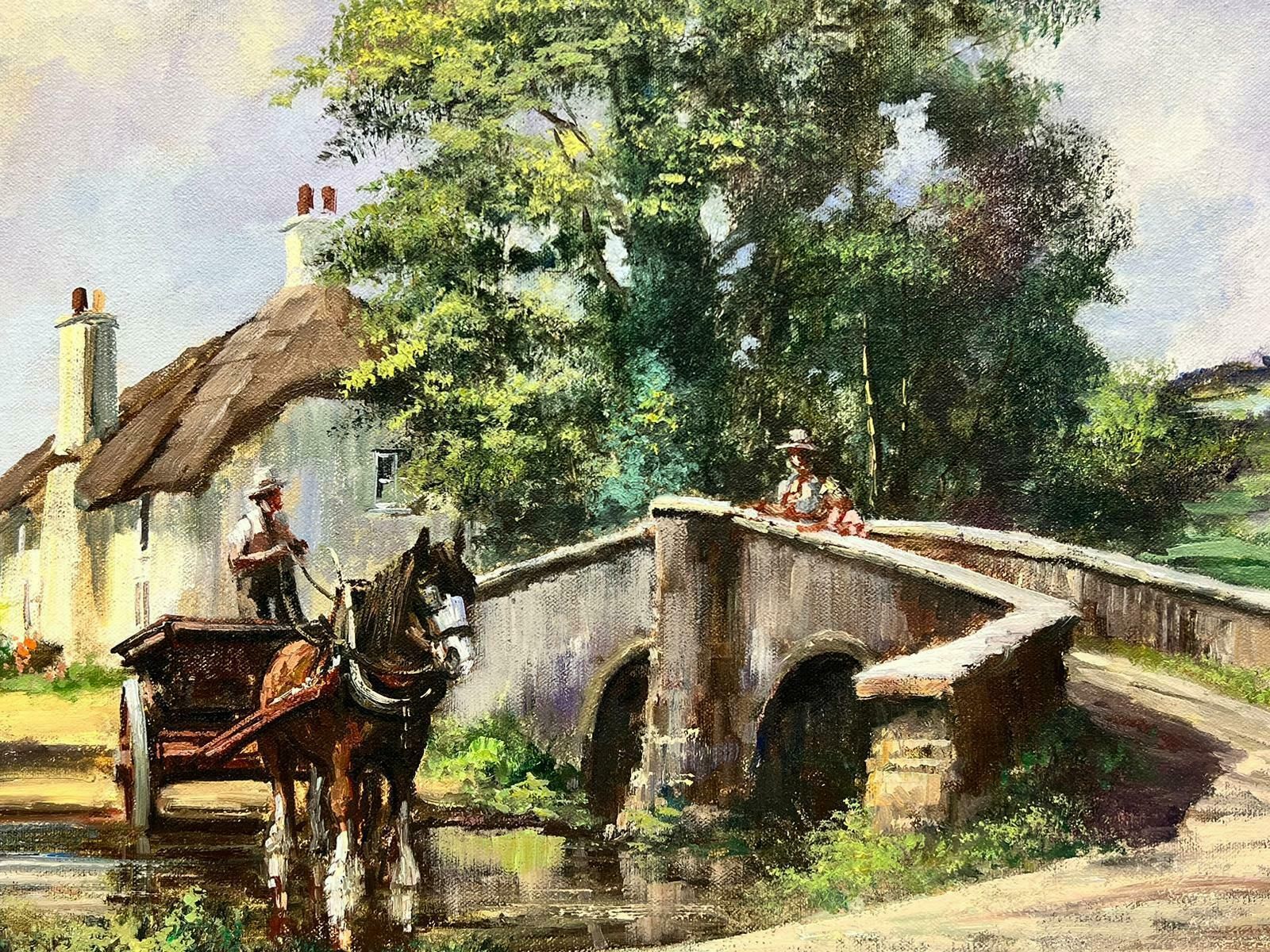 Alan Kingtraditional English Rural Oil Painting Horse & Cart Crossing Stream In Fields photo vinterior