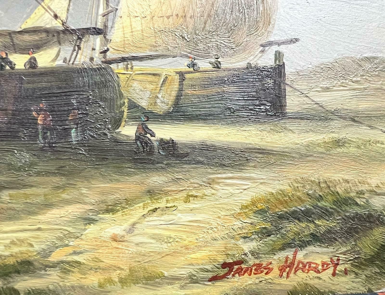 J. Hardytraditional Fishing Boats Beached On Shore Signed English Oil Painting photo for sale