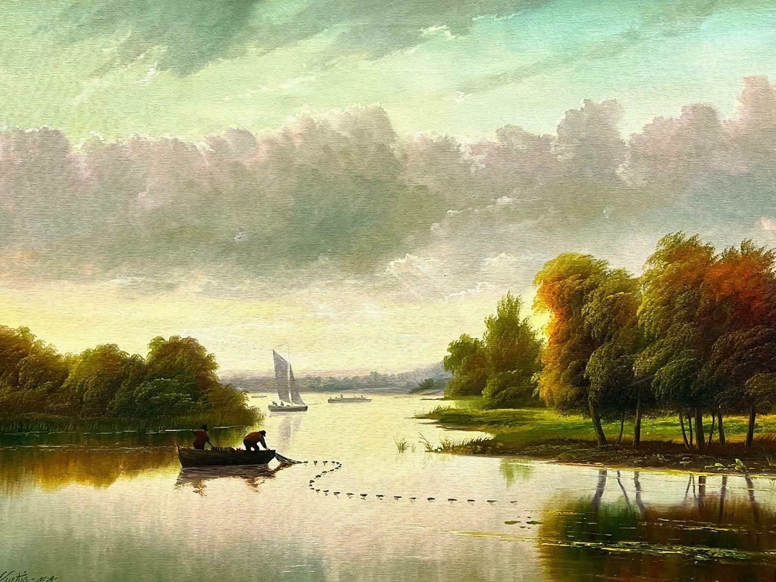 Andrew Grant Kurtissunset Fishing Landscape Laying Nets Large Traditional English Oil Painting photo furniture