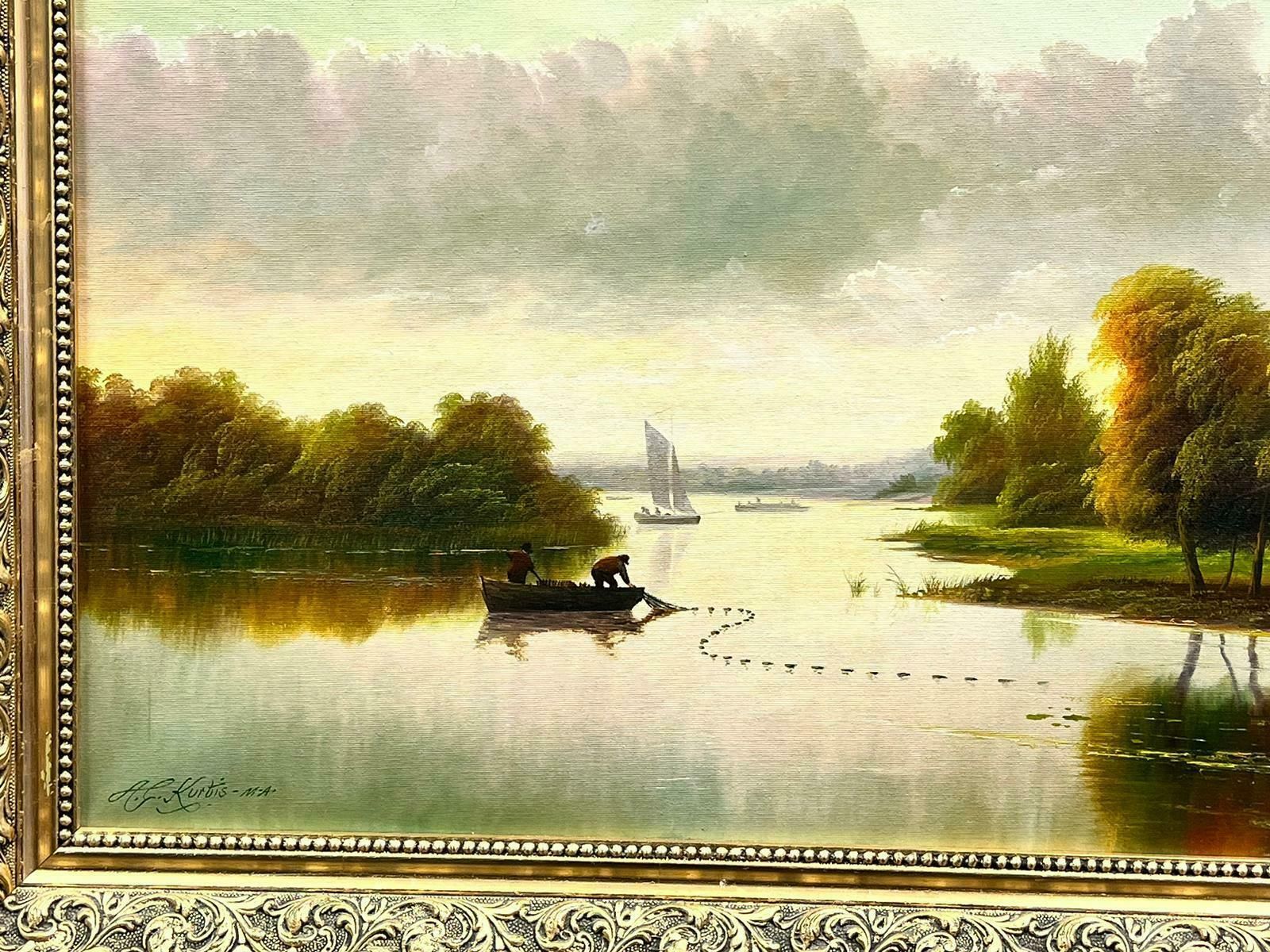 Andrew Grant Kurtissunset Fishing Landscape Laying Nets Large Traditional English Oil Painting photo Art