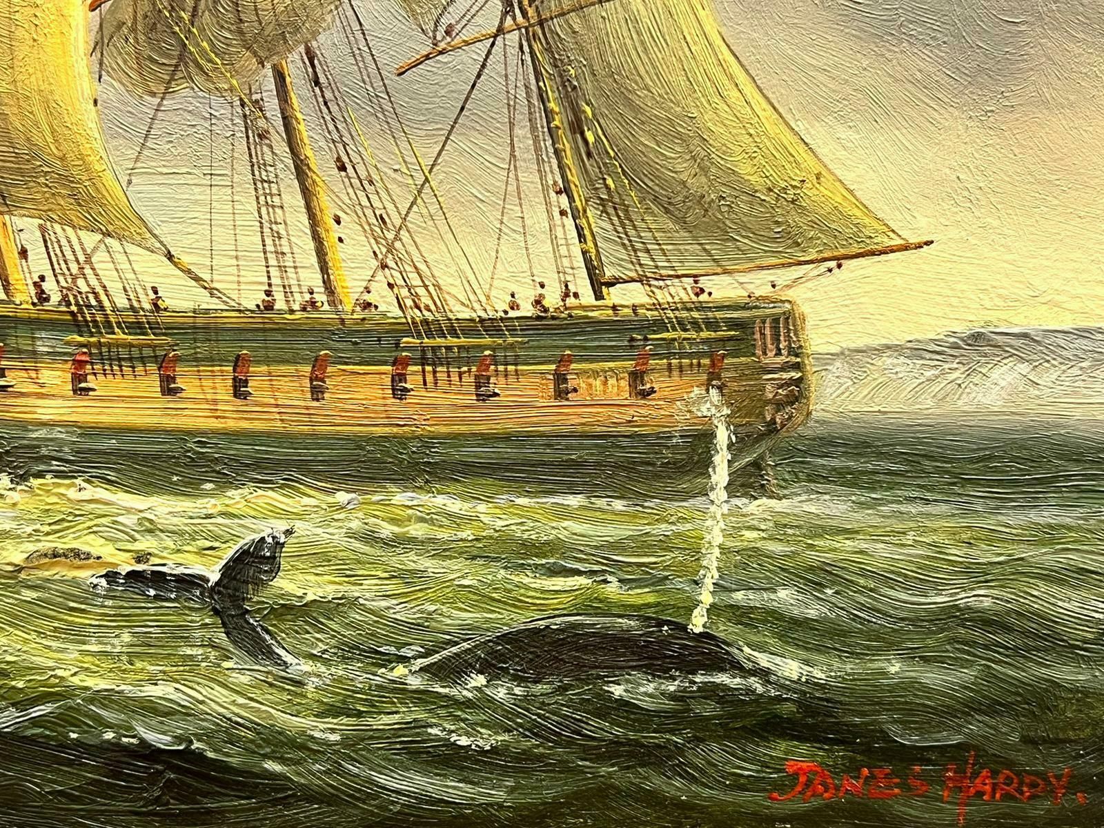 English Marineclassic Tallship At Sea With Whale In Water Off Coastline, English Oil Painting photo Art