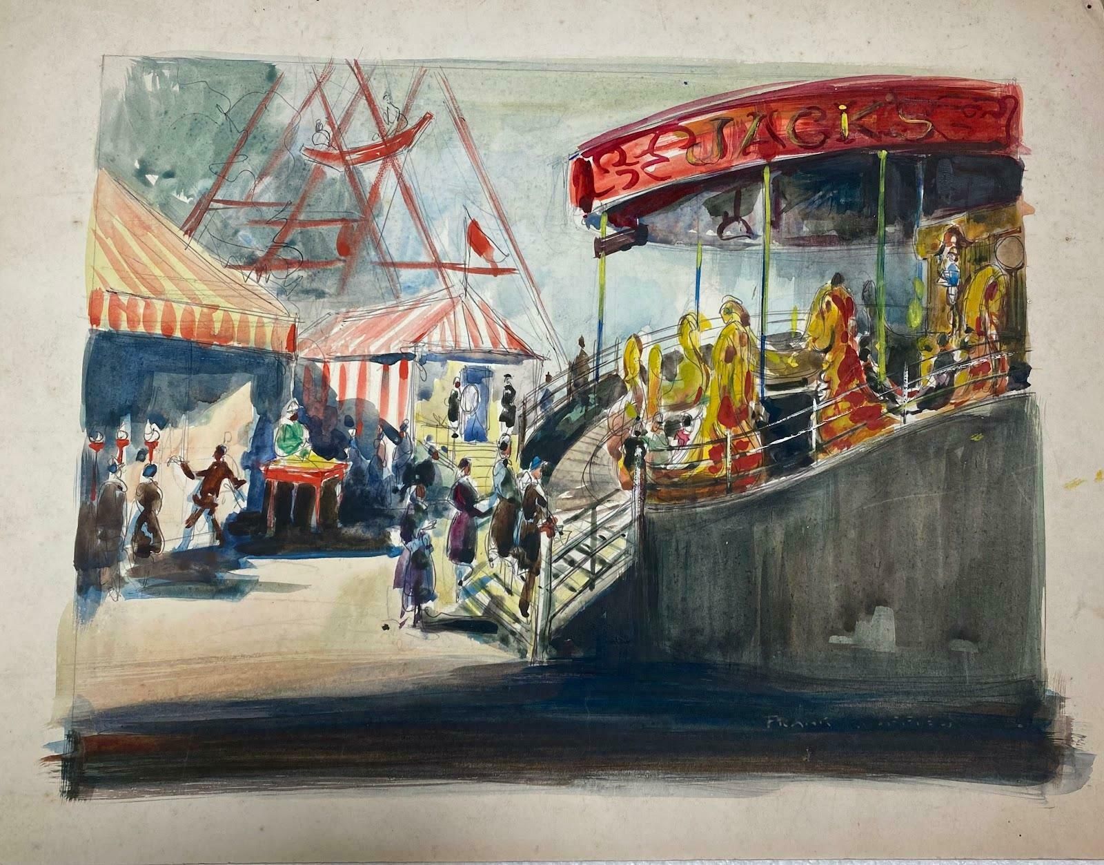 Frank Duffieldbritish Impressionist Painting The Carousel At A Funfairmid 20th Century photo furniture