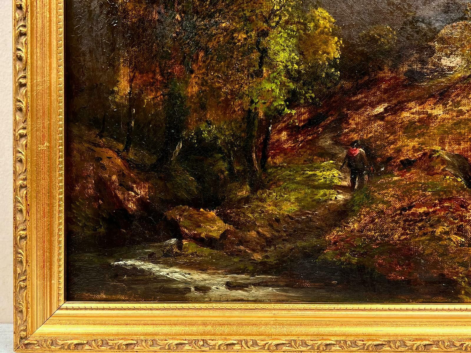 J.Greenvictorian Oil Painting Scottish Highland Landscape Figure By Stream & Sheep photo furniture
