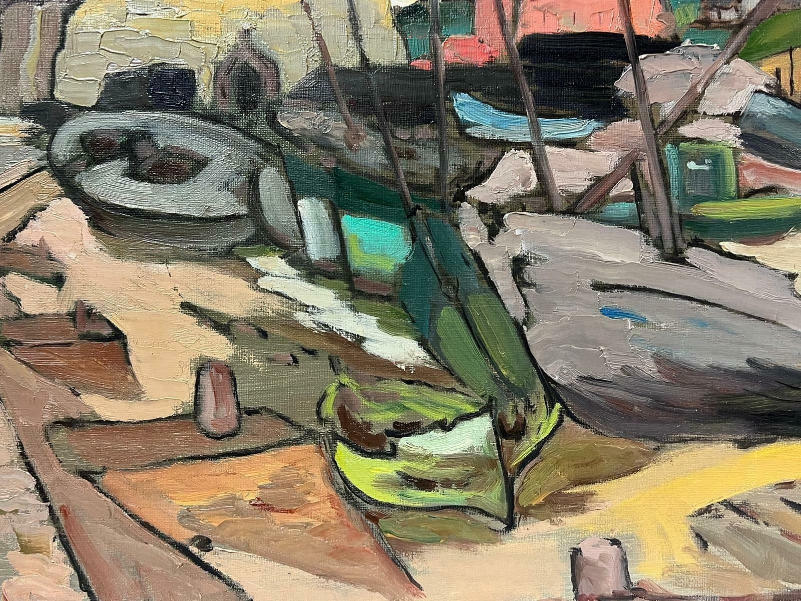 Georges Bordonovecontemporary French Impressionist Oil Fishing Boats In Dark Town Dockyard photo 811.0