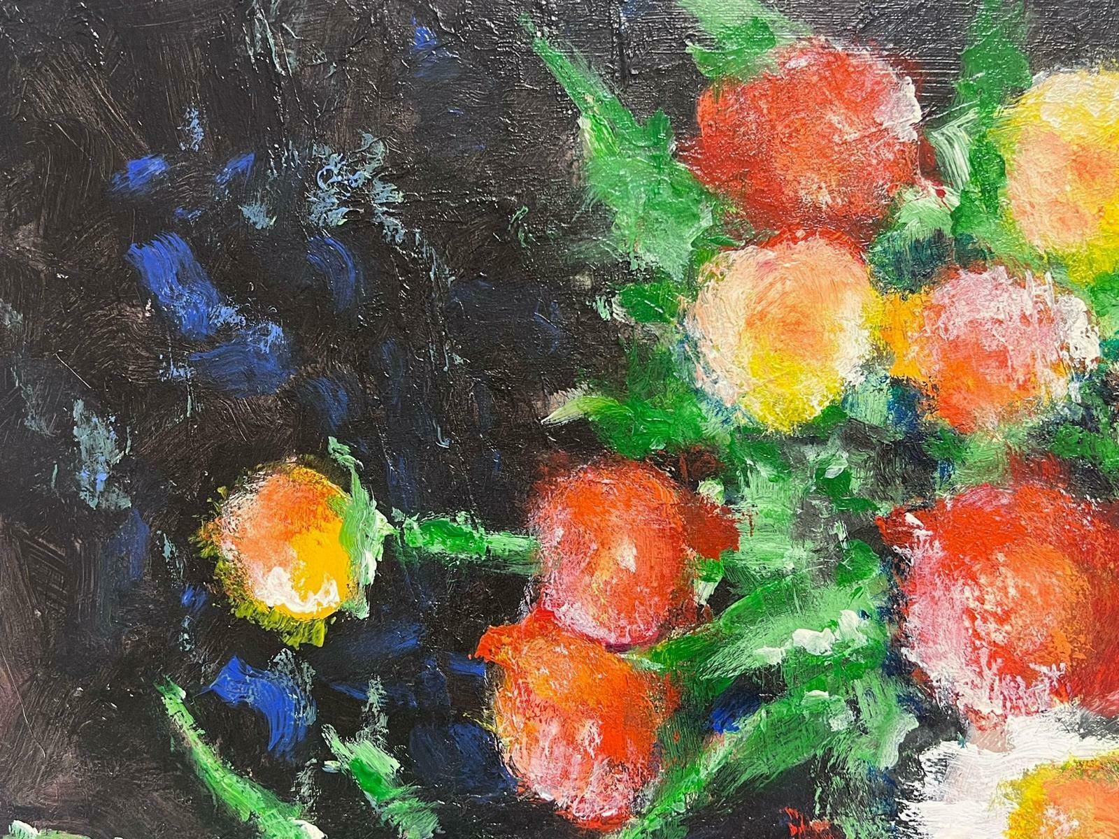French Schoollarge 1970's French Modernist Signed Oil Profusion Of Flowers Still Life photo Art