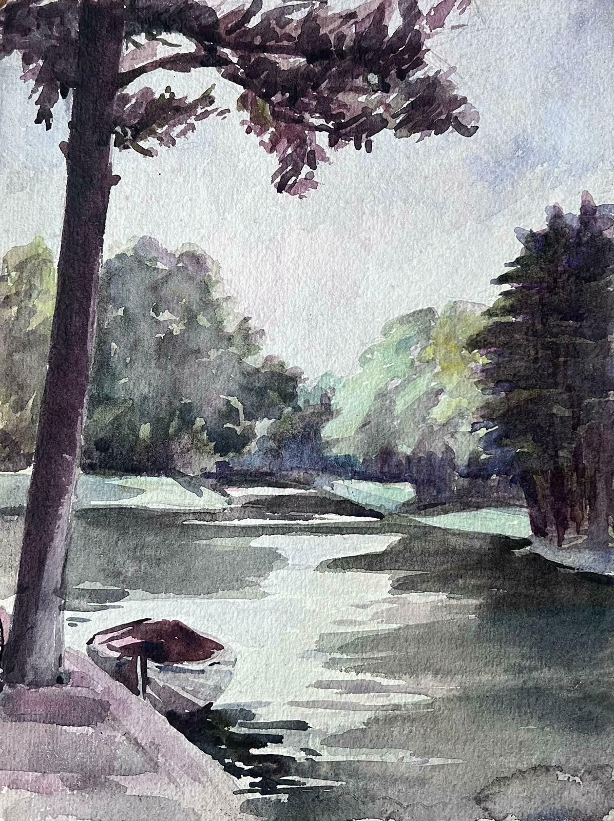 Louise Alixfrench Impressionist Watercolour Painting River Boat On The Gloomy River1940's