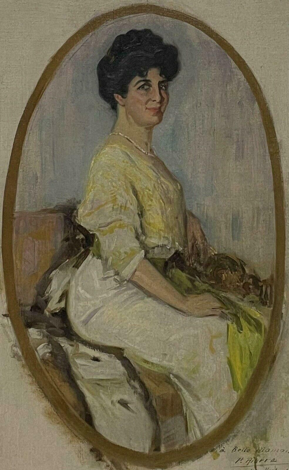 Unknownnew York 1911, Fine Portrait Of A Lady Oval Format, Signed & Dated Oilc. 1911 photo furniture