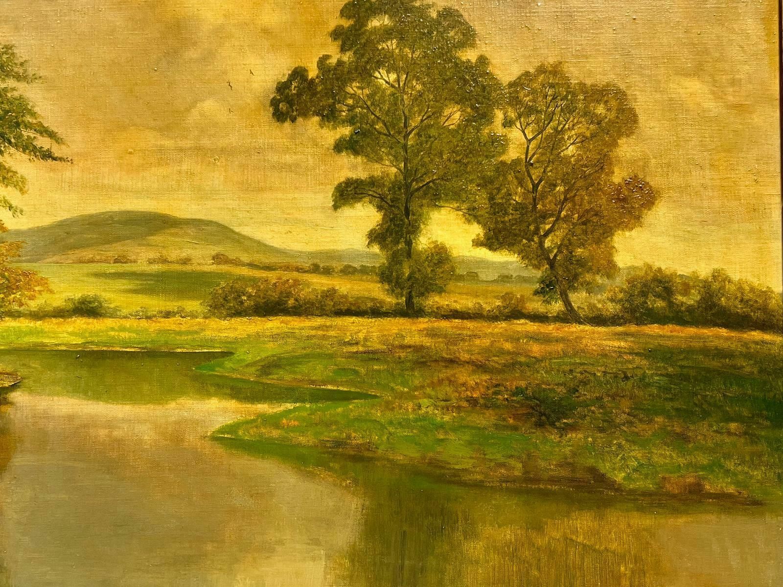 David Meadhuge British Oil Painting Golden River Landscape With Rising Hills, Framed photo 1428.0