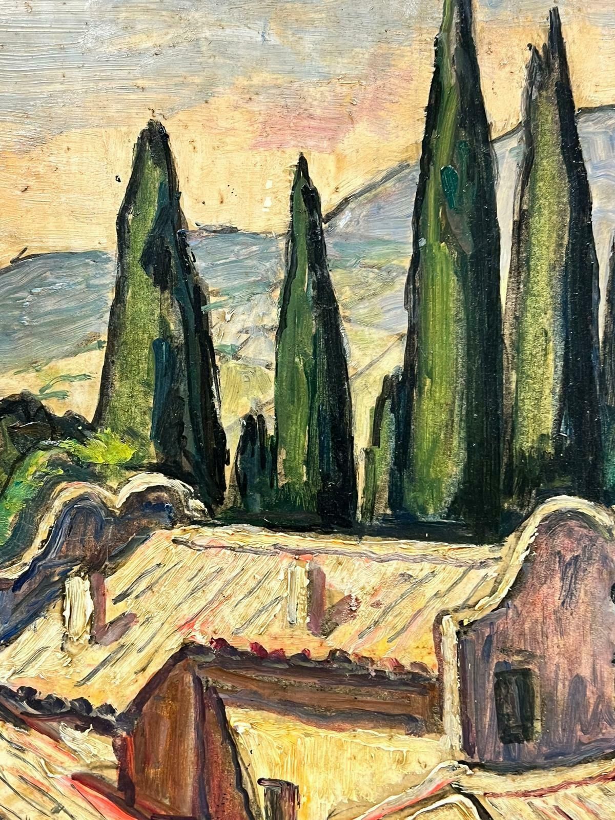 Jean Julianprovence Luberon Valley Cypress Trees Landscape Mid Century French Oil 1950’s photo for sale