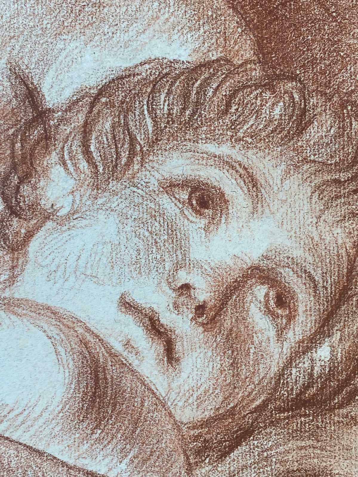 Unknownantique French Old Master Sanguine Chalk Drawing Mother & Child Portrait19th Century photo vinterior