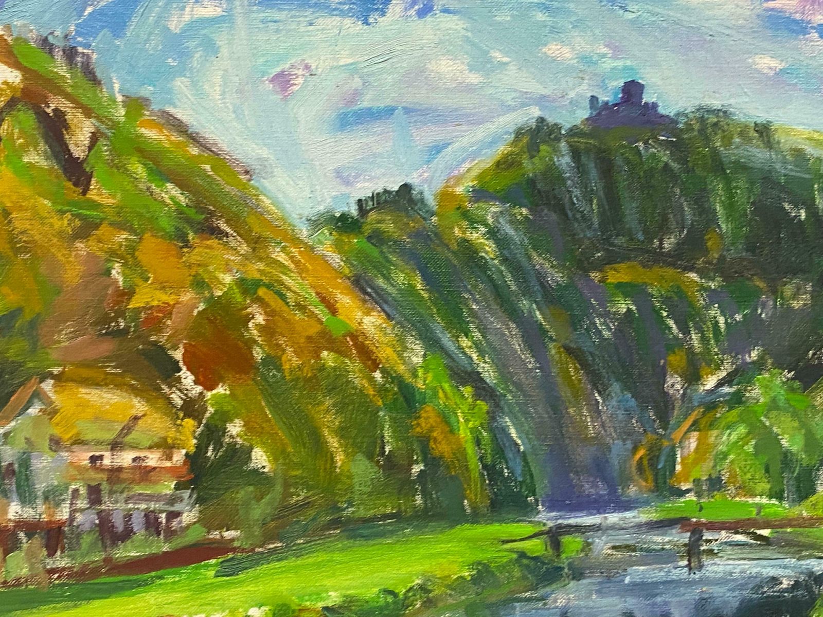 Douglas Stuart Allenlarge French Impressionist Signed Oil Lush Green River Landscape20th Century photo furniture