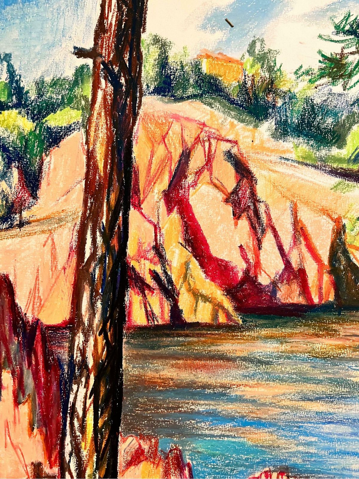Josine Vignonfrench Bright And Vibrant Pastel Lake Landscape In Le Trayes 1960's photo for sale