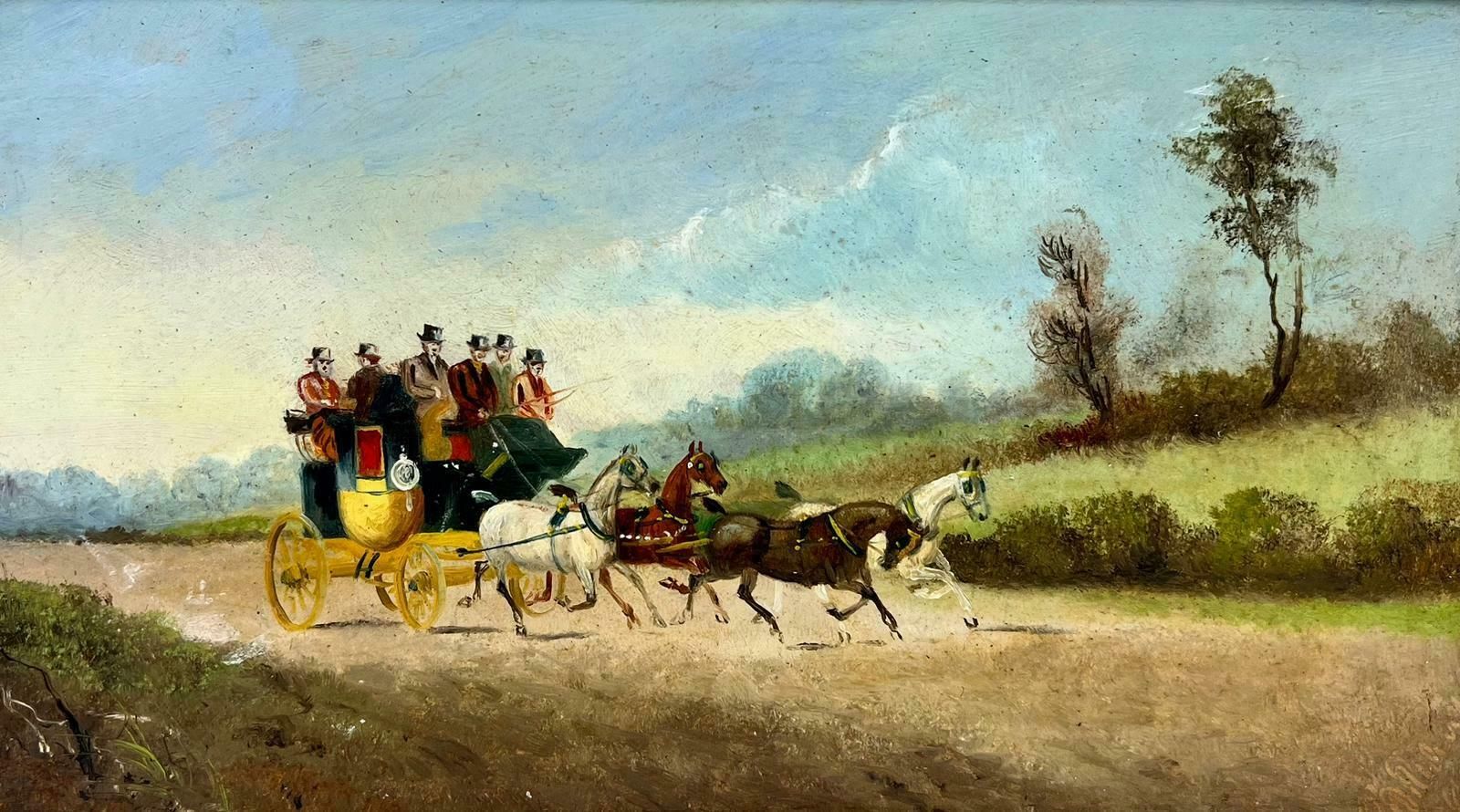 Philip Rideoutantique English Signed Oil Coach & Four Horses With Passengers In Countryside photo furniture
