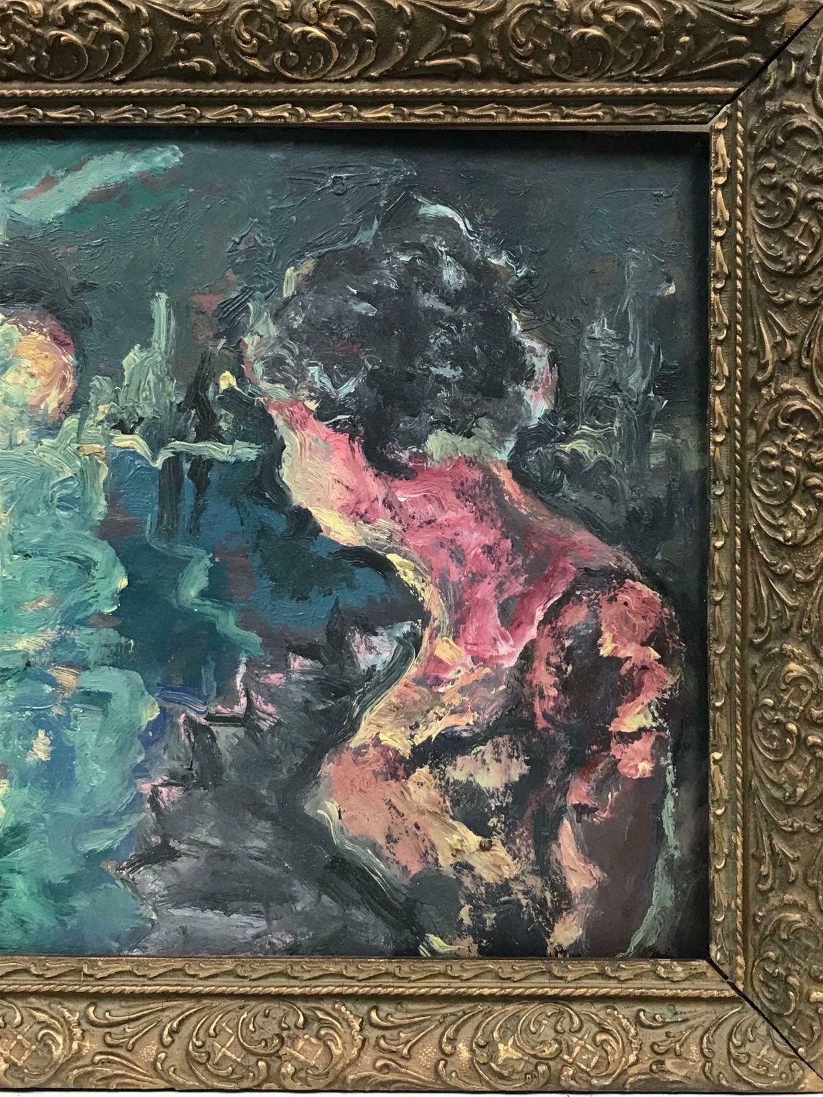 1950's French Mid 20th Century French Expressionist Oil Elegant Lady Looking Over Moonlit Lake photo Art