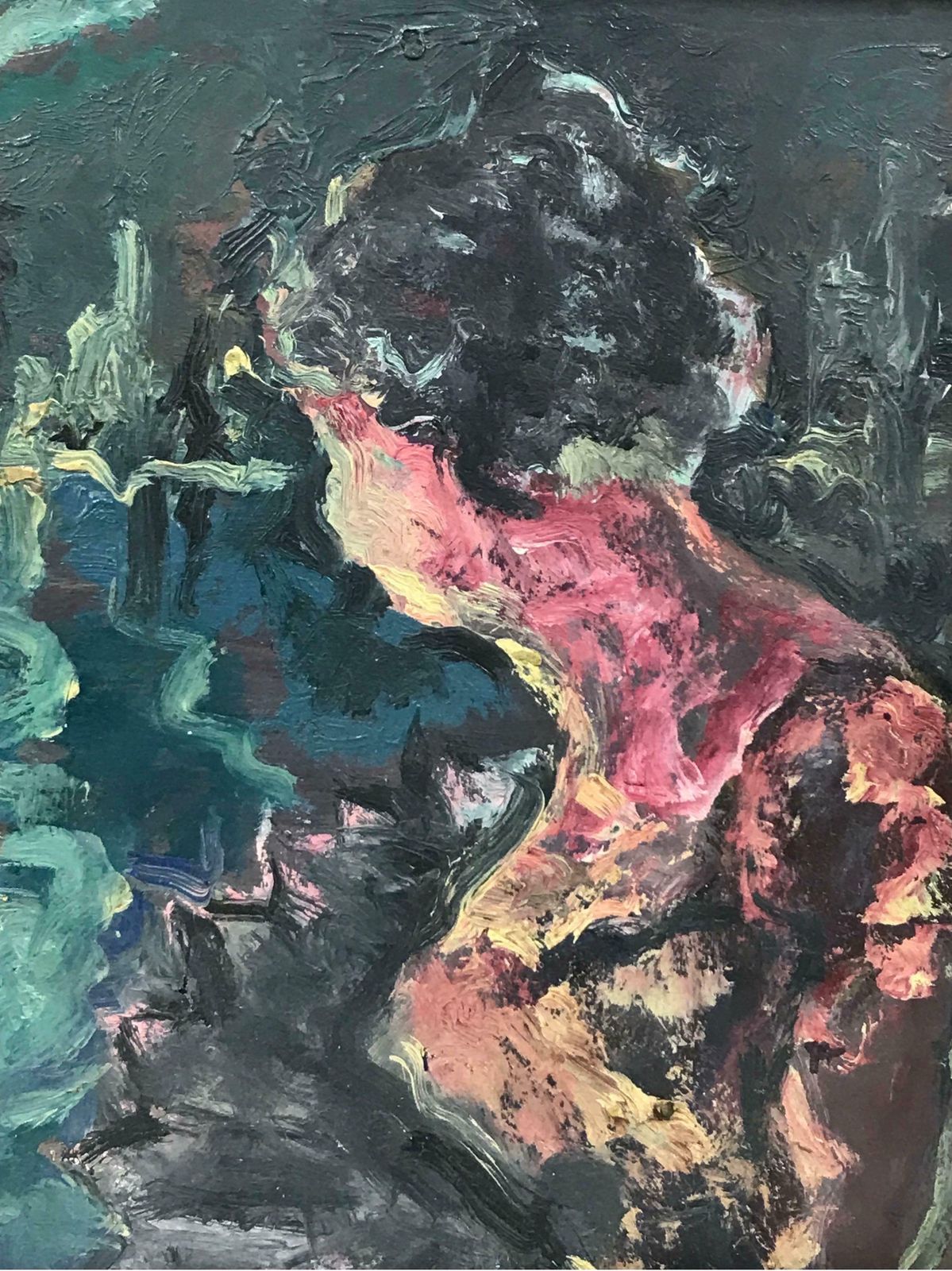 1950's French Mid 20th Century French Expressionist Oil Elegant Lady Looking Over Moonlit Lake photo buy
