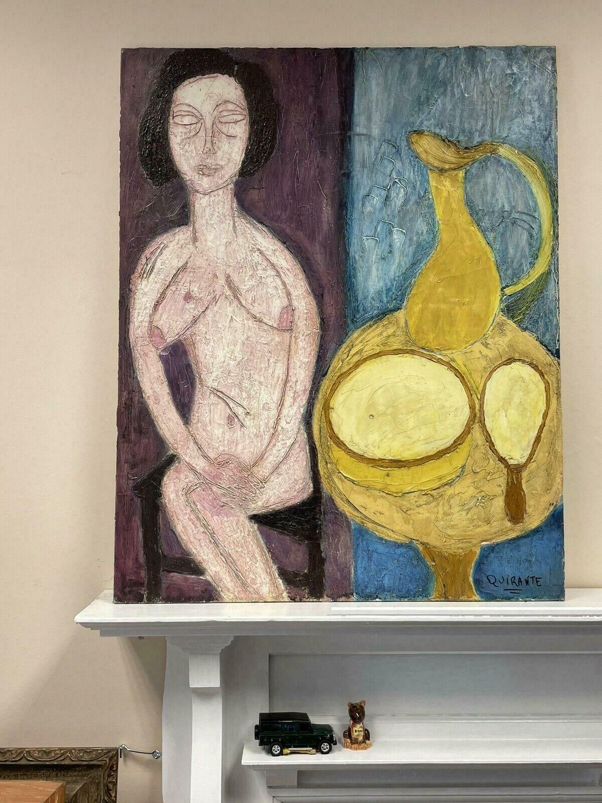 1970's French Expressionist1970's Huge French Expressionist Signed Oil   Nude Lady Still Life Compositionc. 1970's photo furniture